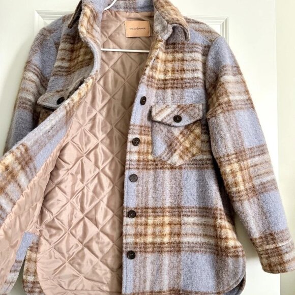 THE ANDAMANE Evita Wool Blend Check Plaid Shirt Jacket in Blue Multi Size XS - Picture 6 of 8